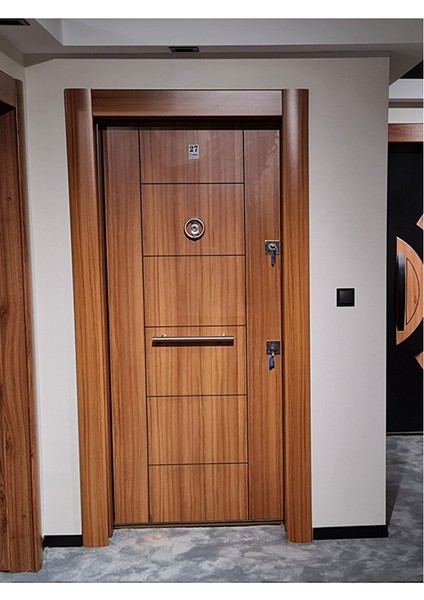 Celik Kapi Ahşap Kaplamalı, Tırnaklı Sistem Çelik Kapı, Düz Model Daire Kapısı Sol