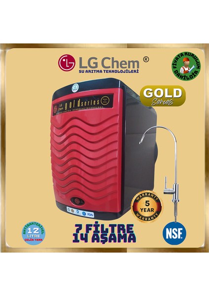 Gold Kirmizi Abs Kirilmaz Kasali Montaj Dahi̇l 12 Litre 7 Filitre 14 Aşamalı Su Arıtma Cihazı.