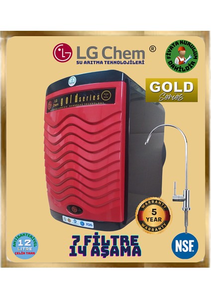 Gold Plus Ücretsi̇z Montaj Si̇yah-Kirmizi Renk 14 Aşama 7 Fi̇li̇tre 12 Li̇tre Su Aritma Ci̇hazi