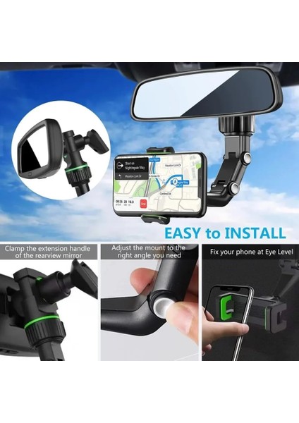 Menashop Dikiz Aynası, Koltuk Arkası, Çalışma Masası Telefon Tutucu, Standart, Iphone, , Xiaomi, Uyumludur, 360 Dönebilen Çok Fonksiyonlu Akrobat Telefon Tutucu fiyatları