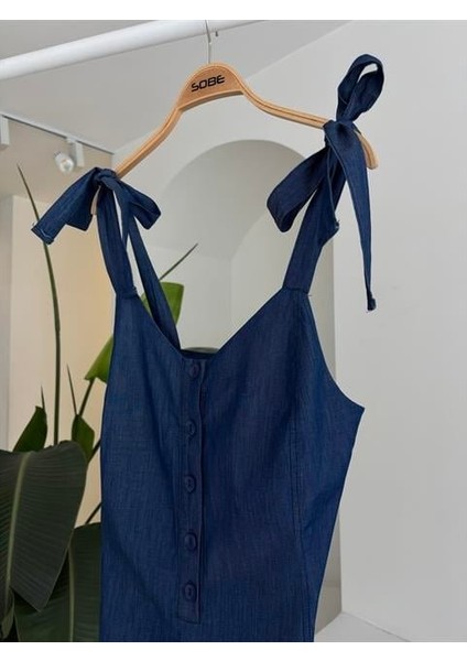 Tensel Denim Kumaşlı Mini Tulum 1363