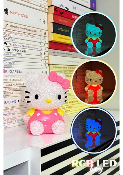 Rgb LED Işıklı Gece Lambası Masa Lambası Renkli Işıklı Lamba Mini Dekoratif Lamba Biblo Minny Kitty