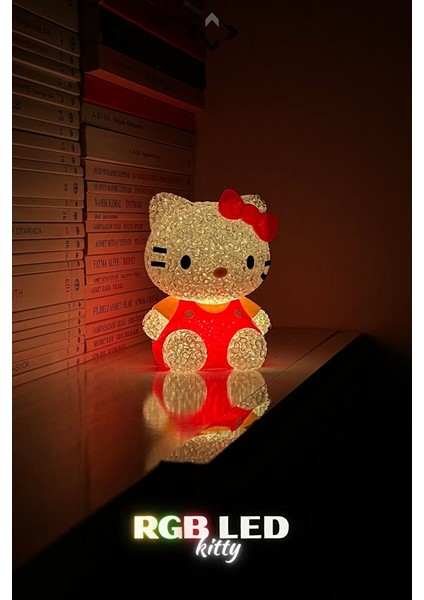 Rgb LED Işıklı Gece Lambası Masa Lambası Renkli Işıklı Lamba Mini Dekoratif Lamba Biblo Minny Kitty