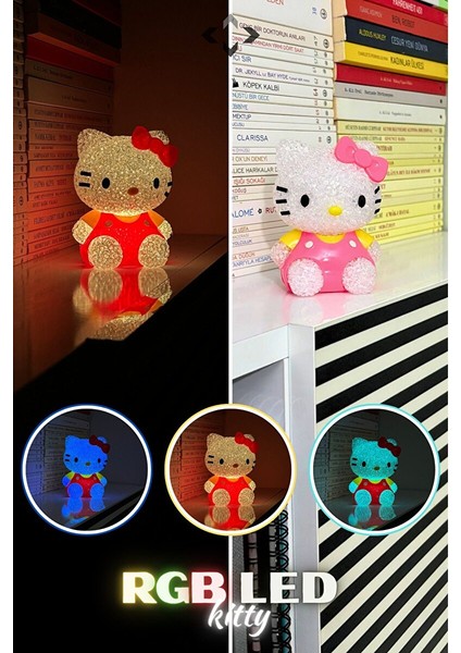 Rgb LED Işıklı Gece Lambası Masa Lambası Renkli Işıklı Lamba Mini Dekoratif Lamba Biblo Minny Kitty