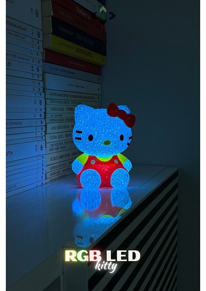 Rgb LED Işıklı Gece Lambası Masa Lambası Renkli Işıklı Lamba Mini Dekoratif Lamba Biblo Minny Kitty