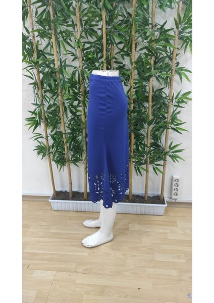 Kadın Yüksek Bel Lazer Kesim Detaylı Midi Ithal Krep Etek