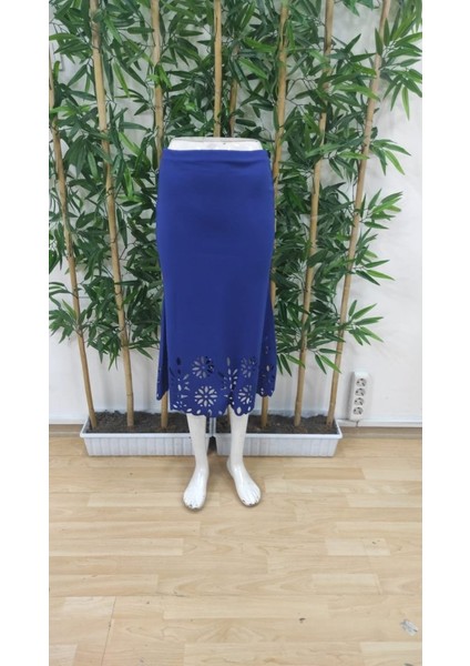 Kadın Yüksek Bel Lazer Kesim Detaylı Midi Ithal Krep Etek