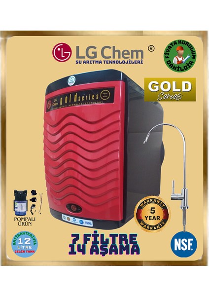 Gold Kirmizi Abs Kirilmaz Kasa Pompali Montaj Dahi̇l 12 Li̇tre 7 Fi̇li̇tre 14 Aşama Su Aritma Ci̇hazi