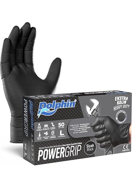 Nitril Powergrip Ekstra Kalın Elmas Dokulu Eldiven Siyah Large Büyük Boy 50'li 3 Paket fiyatları