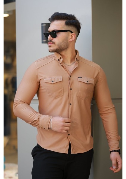 Erkek Çift Cepli Çıtçıt Düğmeli Uzun Kollu Gömlek fiyatları