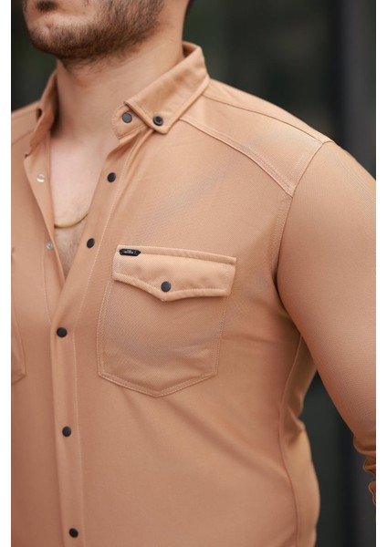 Erkek Çift Cepli Çıtçıt Düğmeli Uzun Kollu Gömlek modelleri