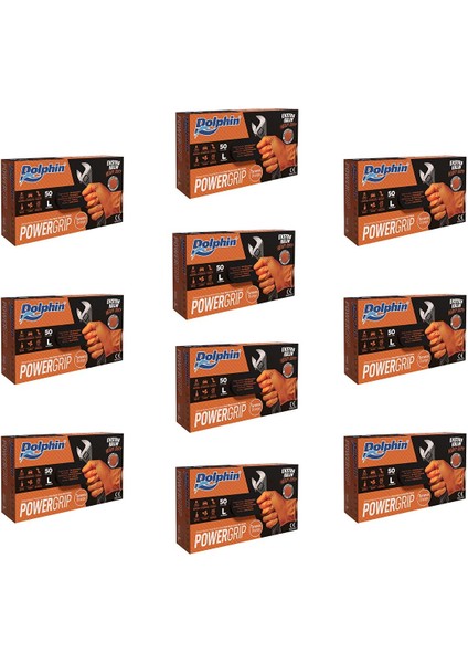 Nitril Powergrip Ekstra Kalın Elmas Dokulu Eldiven Turuncu Large Büyük Boy 50'li 10 Paket modelleri