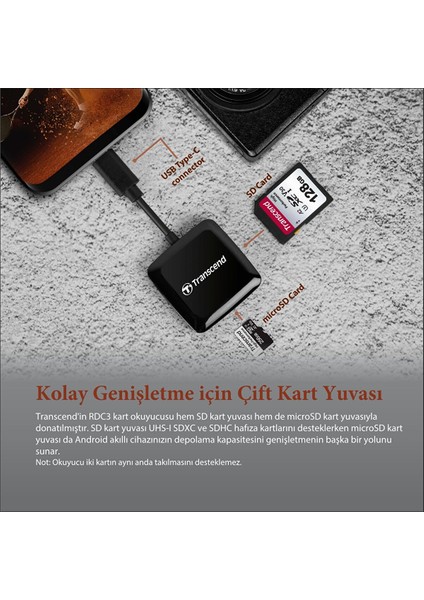 Ts-Rdc3 Sd/microsd, USB 3.2 Gen 1, Siyah, Type C Kart Okuyucu fırsatları