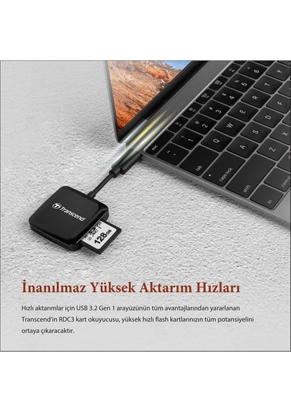 Ts-Rdc3 Sd/microsd, USB 3.2 Gen 1, Siyah, Type C Kart Okuyucu
