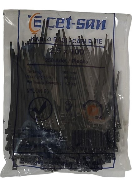 2,5X100 Kablo Bağı 250 Adet Siyah