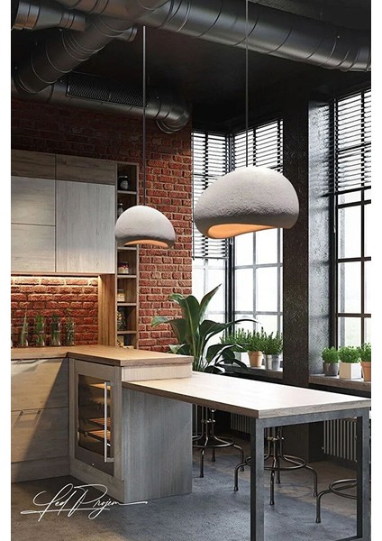 Kaya Beton Tekli Sarkıt Avize Beton Iskandinav Modern Tasarım E27 Modern Avize 50CM Çap Gri