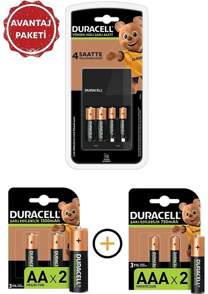 Cef 14 Pilli Şarj Cihazı ve Şarj Edilebilir 4 Adet 750 Mah Aaa ve 4 Adet 1300 Mah Aa Paketi