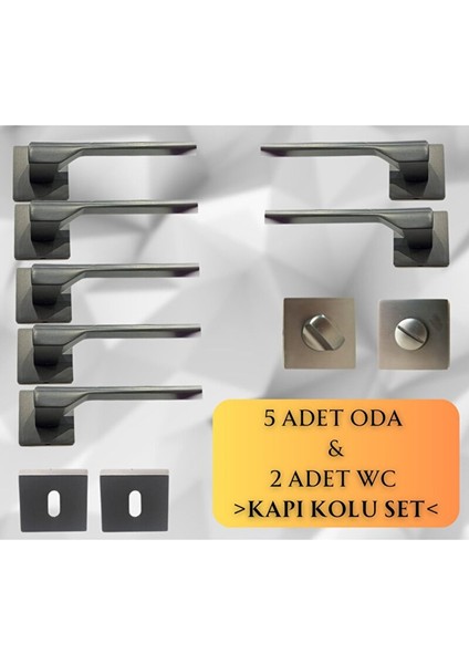 Stilo Inox 5 Adet Oda 2 Adet Wc Kare Rozetli Kapı Kolu Set