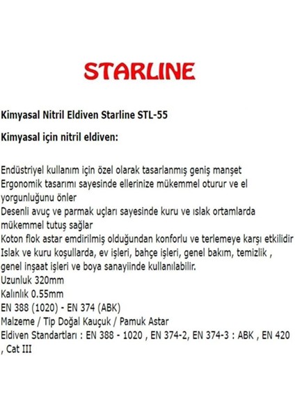 Kimyasal Nitril Eldiven Stl-55 (9-9,5 Numara)