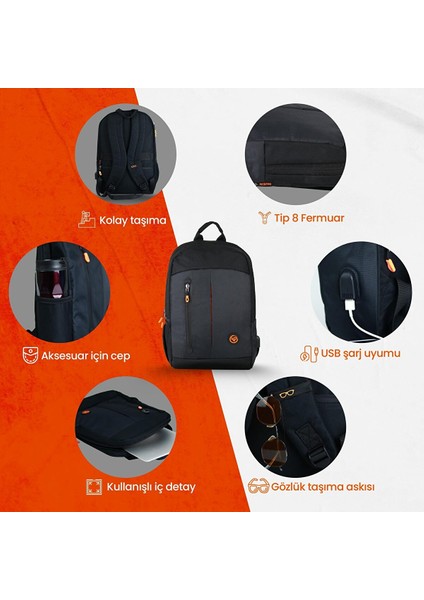 Citylife CL01S Smart 16" Notebook Sırt Çantası-Siyah