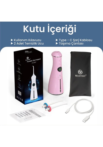 Nicefeel FC1596 Taşınabilir,şarjlı,masajlı,diş Teli/protez Bakım Profesyonel Ağız Duşu-Pembe fırsatları