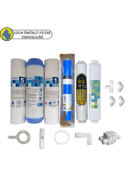 Purefer Açık Kasa Çift Sedimentli Sertifikalı 6li Vontron Helixfil Yüksek Tds Mebran B12 Alkalili