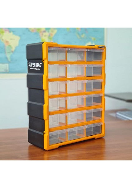 Tekreyonda Super Bag Mono Blok Çekmece Seti 18'li Büyük Boy Hobby Organizer Seti Sarı