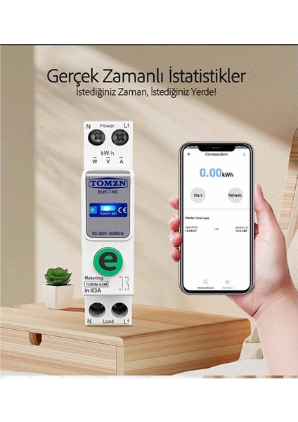 Akıllı Voltaj ve Akım Koruma Rölesi, Wifi Özellikli Dahili Enerji Ölçer 63A Ewelink Uyumlu