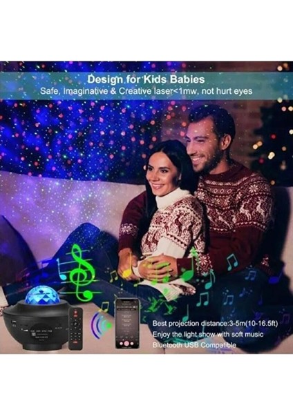 Torima Lw-34 Siyah Starry LED Lazer Projektör Bluetooth Müzik Hoparlör Uzaktan Kumandalı Gece Lambası fırsatları