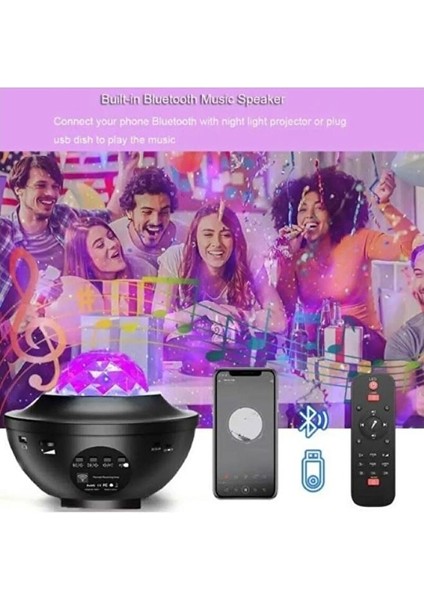 Torima Lw-34 Siyah Starry LED Lazer Projektör Bluetooth Müzik Hoparlör Uzaktan Kumandalı Gece Lambası