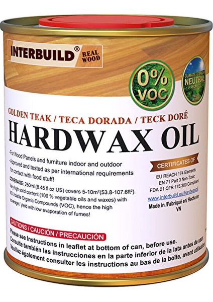 Hardwax Oil 250 ml Mobilya Ahşap Tezgah Yağı Altın Tik