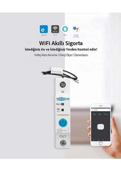 Wifi Akıllı Voltaj ve Akım Koruma Rölesi, Dahili Enerji Ölçer 63A Ewelink Uyumlu - Tek Kutup
