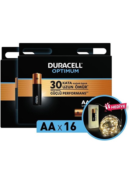 Optimum Aa Alkalin Pil, 1,5 V Lr6 MN1500, 16’lı Paket ve LED Işık