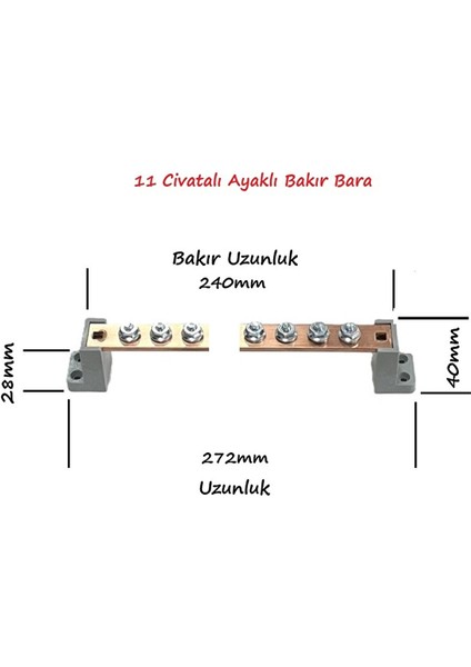 20X4MM, 11 Civatalı Ayaklı Bakır Bara 250A fiyatları