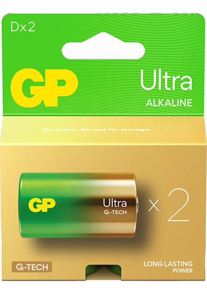 G-Tech Ultra Alkalin Kalın LR20 - D Boy 1.5V Pil 2'li Kart