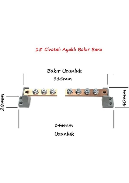 20X4MM, 15 Civatalı Ayaklı Bakır Bara 250A fiyatları