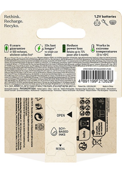 Batteries Recyko 1000 Aaa Ince Kalem Ni-Mh Şarjlı Pil 1.2 Volt 2li Kart