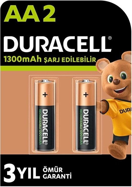Şarj Edilebilir Aa Kalem Pil (2'li Paket), 1300 Mah Nimh, 2000 Şarj Döngüsü,