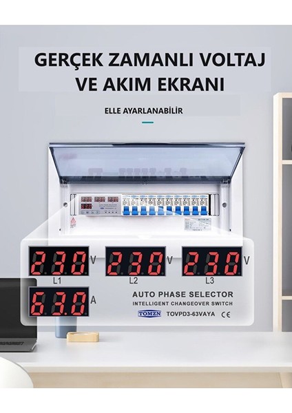 Otomatik Faz Seçici ve Yüksek Alçak Voltaj Akım Koruma Rölesi 100A Elektrik Bekçisi