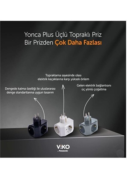 Yonca Plus 3'lü Çocuk Korumalı Topraklı Fiş Priz Siyah fırsatları