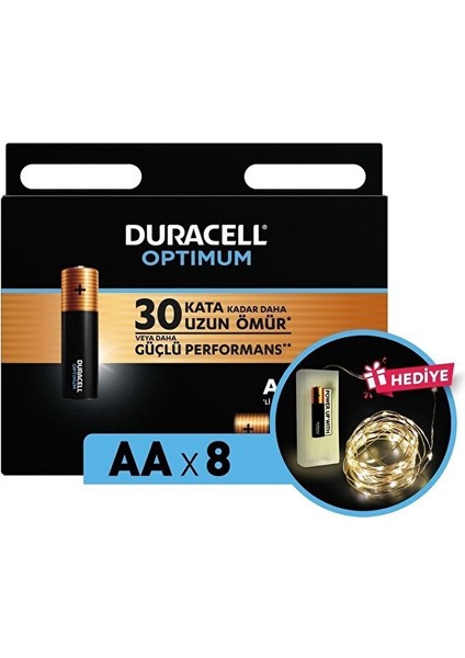 Optimum Aa Alkalin Pil, 1,5 V Lr6 MN1500, 8’li Paket ve LED Işık