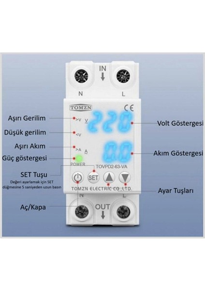 Voltaj ve Akım Koruma Rölesi Yüksek Alçak Gerilim Akım Koruyucu 40A Yeni Tasarım
