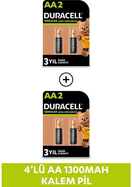 Şarj Edilebilir Aa 1300MAH Piller, 4'lü Paket