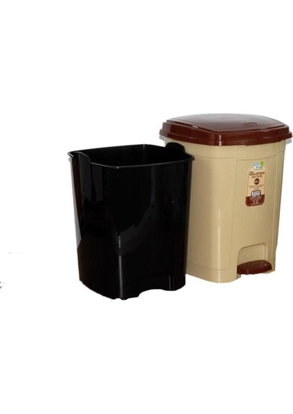 Polytime Pedallı Basmalı 6 Litre Çöp Kutusu Kovası - Çıkarılabilir Iç Kovalı - Krem - 28 x 22 x 22 cm