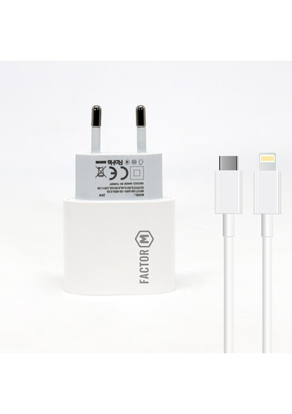 PD20W Quick Charger 20W Type-C To Lightning 2m Kablolu Şarj Set Beyaz
