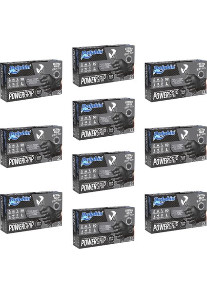 Nitril Powergrip Ekstra Kalın Elmas Dokulu Eldiven Siyah Large Büyük Boy 50'li 10 Paket modelleri
