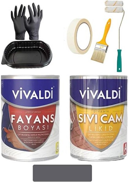 Fayans Boyası Seti Sıvı Cam ve Uygulama Seti Tezgah, Mermer, Banyo, Mutfak Boyama Seti 1 Lt Kara Incir