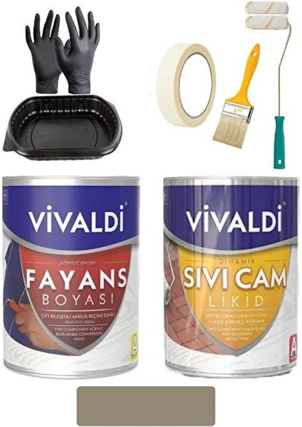 Fayans Boyası Seti Sıvı Cam ve Uygulama Seti Tezgah, Mermer, Banyo, Mutfak Boyama Seti 1 Lt Cesur Toprak