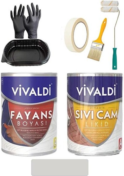 Fayans Boyası Seti Sıvı Cam ve Uygulama Seti Tezgah, Mermer, Banyo, Mutfak Boyama Seti 1 Lt Şifon