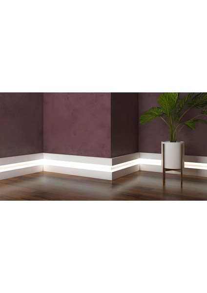 Effect Serisi 11.5 cm Lake Beyaz LED Kanallı Ledli Pvc Süpürgelik